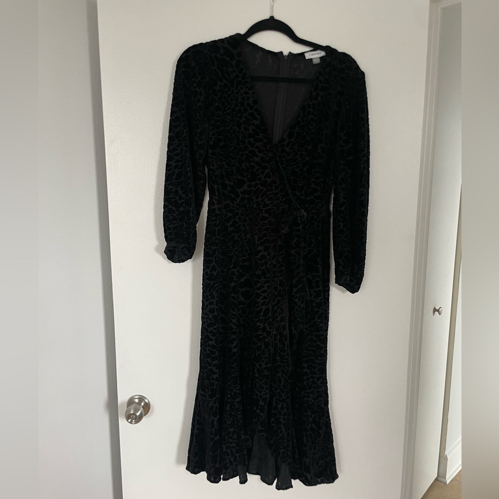 Black cheetah print Calvin Klein midi dress